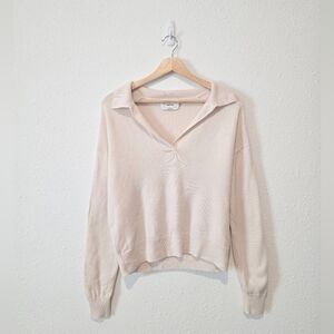 Aritzia Wilfred Cream V Neck Merino Wool Sweater S